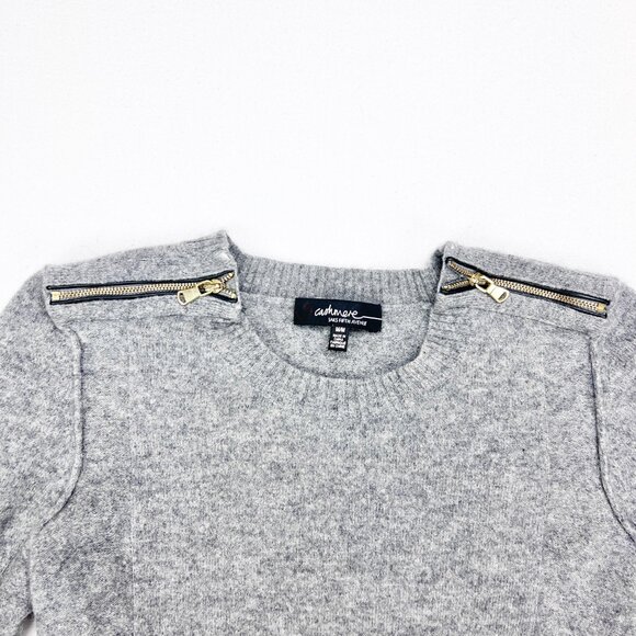Saks Fifth Avenue Cashmere Grey Long Sleeve Zipper Accent Size M - Picture 3 of 6